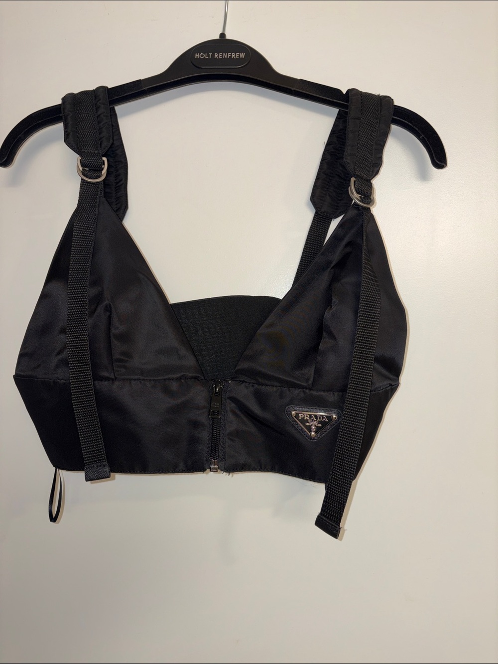 Prada Black Satin Buckle Bralette